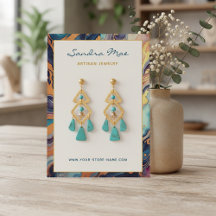 Gold Glitter Marble Earring Jewellery Display Card