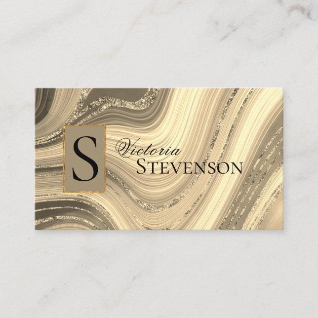 Gold Glitter Marble Monogram Elegant Abstract Business Card (Front)