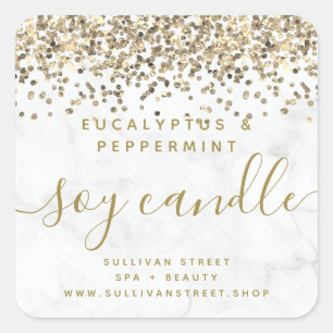 Gold Glitter Marble Soy Candle Label