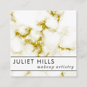Gold Glitter Marble Square Business Card