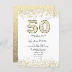 Gold Glitter Mens or Womans 50th Birthday Party Invitation