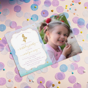 Gold Glitter Mermaid Photo Any Age Birthday Invitation