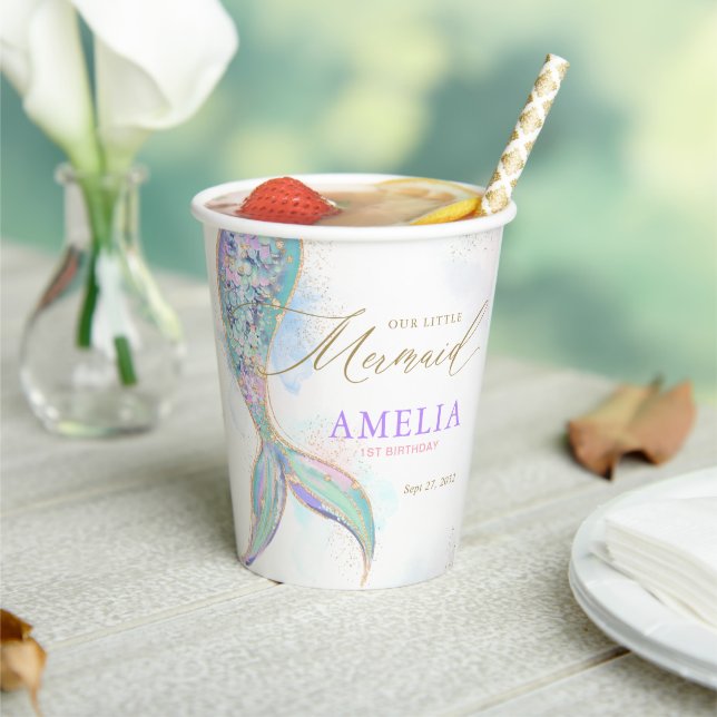 Gold Glitter Mermaid Tail Under the Sea Birthday Paper Cups (Insitu)