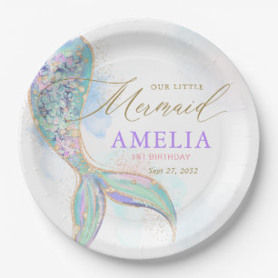 Gold Glitter Mermaid Tail Under the Sea Birthday Paper Plate
