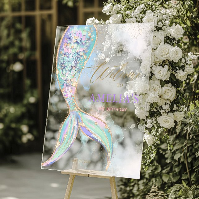 Gold Glitter Mermaid Tail Under the Sea Welcome Acrylic Sign (Creator Uploaded)