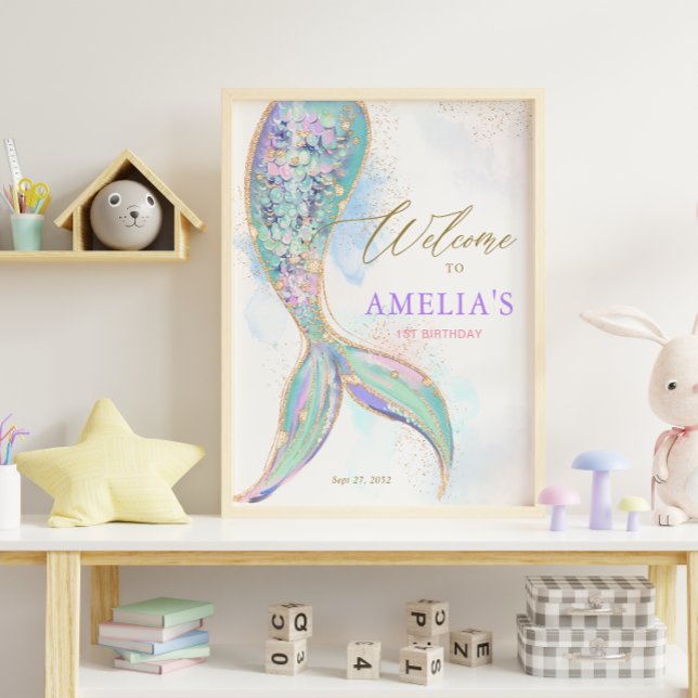 Gold Glitter Mermaid Tail Under the Sea Welcome Poster (Creator Uploaded)