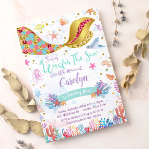 Gold Glitter   Mermaid Under The Sea Birthday Invitation