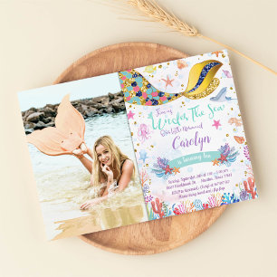 Gold Glitter Mermaid Under The Sea Birthday Photo Invitation