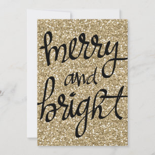 Gold Glitter Merry and Bright - Christmas Card