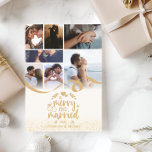 Gold Glitter Merry and Married 7 Photo Holiday Card<br><div class="desc">Celebrate your first Christmas as a married couple with this luxe, 7-photo holiday card. The design features a gold glitter fade, elegant calligraphy, and a playful ribbon swirl—perfect for showcasing your wedding memories in a festive way. Customise with your names, year, and photos to create a heartfelt keepsake that shines...</div>
