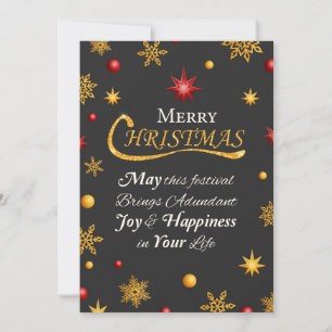 Gold Glitter Merry Christmas Card with Snowflakes