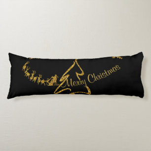 Gold Glitter Merry Christmas, Santa Claus Body Cushion