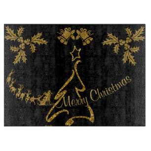 Gold Glitter Merry Christmas, Santa Claus Cutting Board