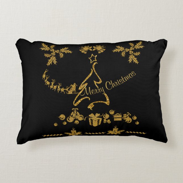 Gold Glitter Merry Christmas, Santa Claus Decorative Cushion (Front)