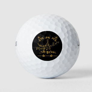 Gold Glitter Merry Christmas, Santa Claus Golf Balls