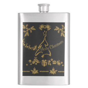 Gold Glitter Merry Christmas, Santa Claus Hip Flask