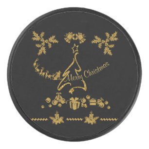 Gold Glitter Merry Christmas, Santa Claus Hockey Puck