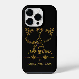 Gold Glitter Merry Christmas, Santa Claus iPhone 14 Pro Case