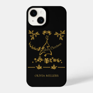 Gold Glitter Merry Christmas, Santa Claus iPhone 14 Case