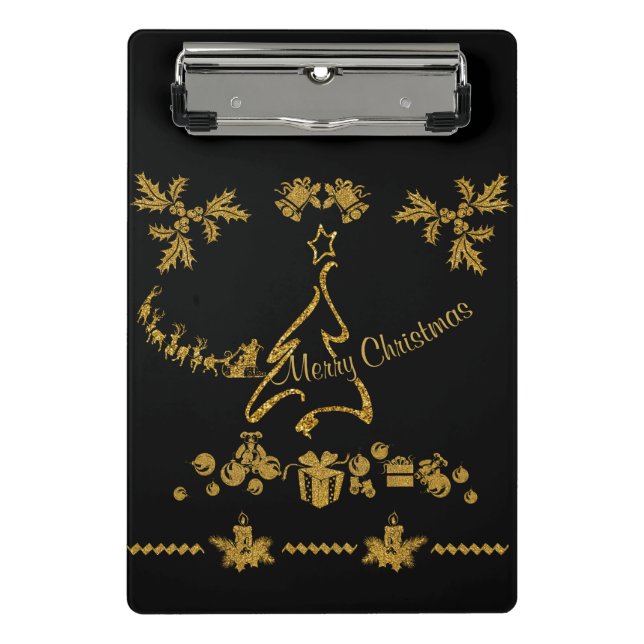 Gold Glitter Merry Christmas, Santa Claus Mini Clipboard (Front)