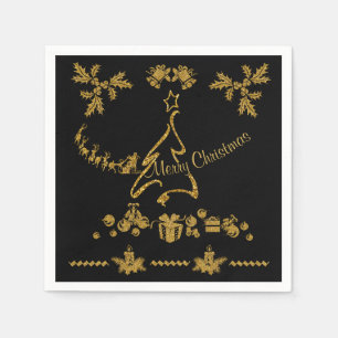 Gold Glitter Merry Christmas, Santa Claus Napkin