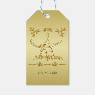 Gold Glitter Merry Christmas, Santa Claus on gold  Gift Tags