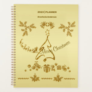 Gold Glitter Merry Christmas, Santa Claus on gold  Planner