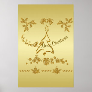 Gold Glitter Merry Christmas, Santa Claus on gold Poster