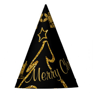 Gold Glitter Merry Christmas, Santa Claus Party Hat