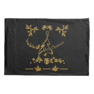 Gold Glitter Merry Christmas, Santa Claus Pillowcase