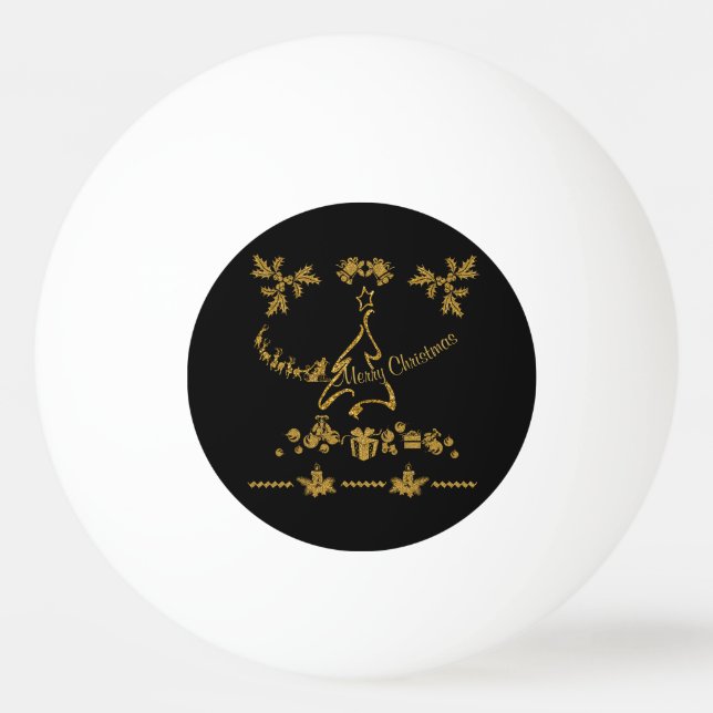 Gold Glitter Merry Christmas, Santa Claus Ping Pong Ball (Front)