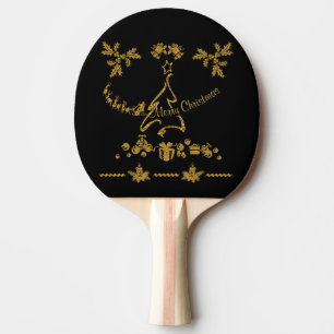 Gold Glitter Merry Christmas, Santa Claus Ping Pong Paddle
