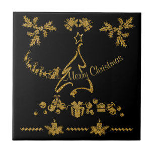 Gold Glitter Merry Christmas, Santa Claus Tile