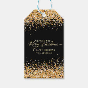 Gold Glitter & Merry Christmas Text Parsonalized Gift Tags