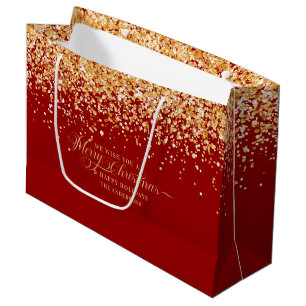 Gold Glitter & Merry Christmas Text Parsonalized Large Gift Bag