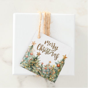 Gold Glitter Merry Christmas Tree Gift Tags