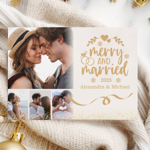 Gold Glitter Merry & Married Holiday Card