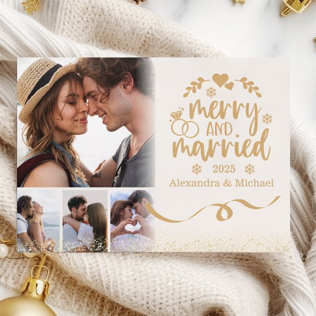 Gold Glitter Merry & Married Holiday Card (Creator Uploaded)
