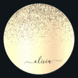 Gold Glitter Metal Monogram Glam Name Classic Round Sticker<br><div class="desc">Gold Faux Foil Metallic Sparkle Glitter Brushed Metal Monogram Name and Initial Paper Party Sticker Address Labels. This makes the perfect sweet 16 birthday,  wedding,  bridal shower,  anniversary,  baby shower or bachelorette party gift for someone that loves glam luxury and chic styles.</div>