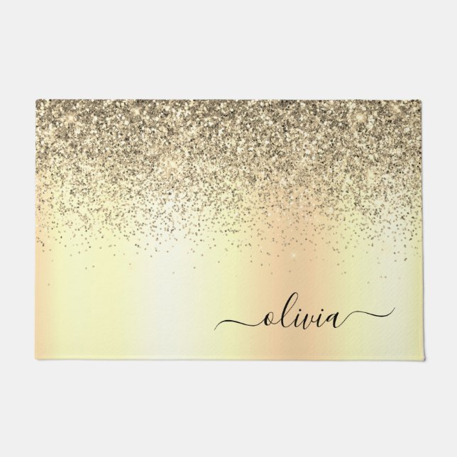 Gold Glitter Metal Monogram Glam Name Doormat (Front)