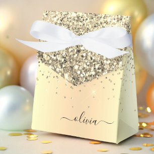 Gold Glitter Metal Monogram Glam Name Favour Box
