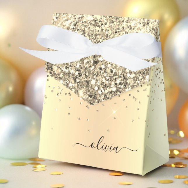 Gold Glitter Metal Monogram Glam Name Favour Box (Creator Uploaded)