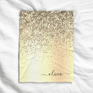Gold Glitter Metal Monogram Glam Name Fleece Blanket