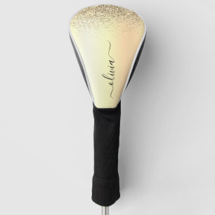 Gold Glitter Metal Monogram Glam Name Golf Head Cover