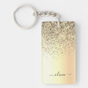 Gold Glitter Metal Monogram Glam Name Key Ring