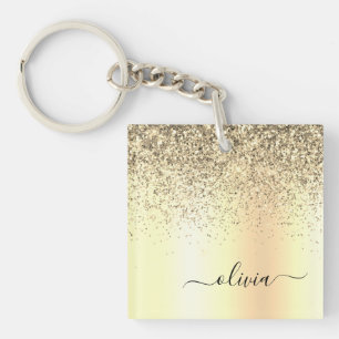 Gold Glitter Metal Monogram Glam Name Key Ring