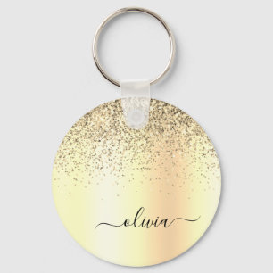 Gold Glitter Metal Monogram Glam Name Key Ring