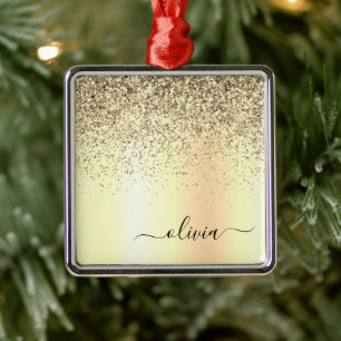 Gold Glitter Metal Monogram Glam Name Metal Tree Decoration