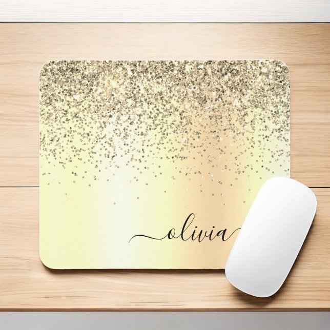 Gold Glitter Metal Monogram Glam Name Mouse Pad (Creator Uploaded)