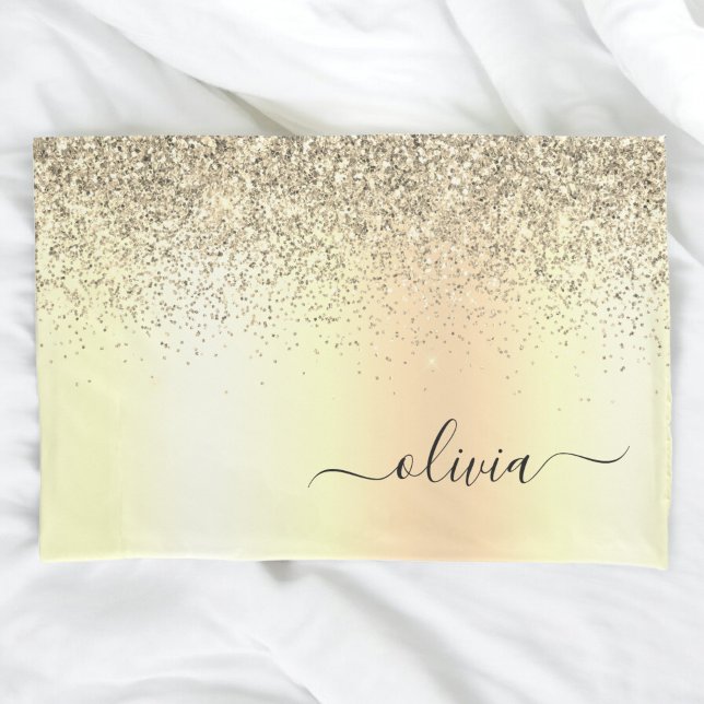 Gold Glitter Metal Monogram Glam Name Pillowcase (Creator Uploaded)